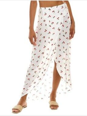 Revolve WeWoreWhat Women's White Cherry Print Wrap Maxi Skirt Sz S $95